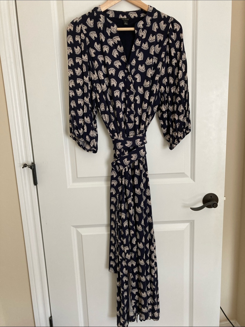 Ann Taylor Belted Equestrian Horse Print Midi Dress